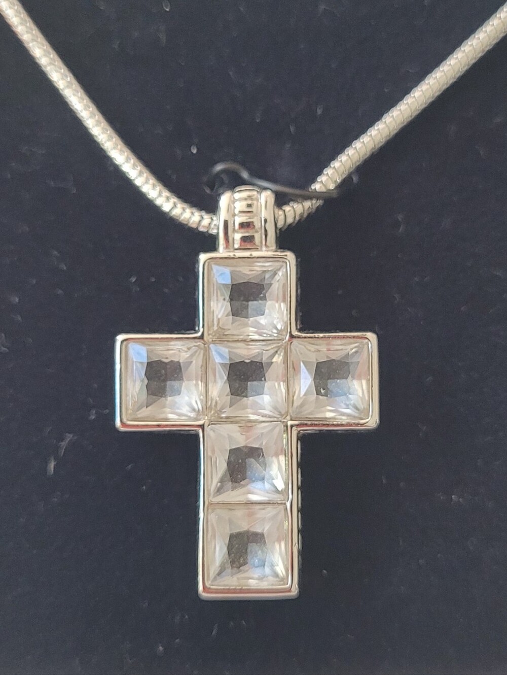 Swarovski Silver Cross Necklace with Clear Crystals